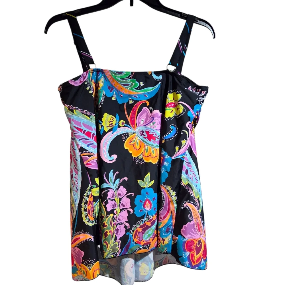 Mazu Swim Womens Floral Plus Size Flared Tankini Swim Top Size 16 - Picture 2 of 9